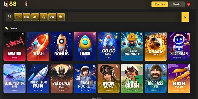 Đầy đủ và đa dạng các trò chơi tại Crash BJ88